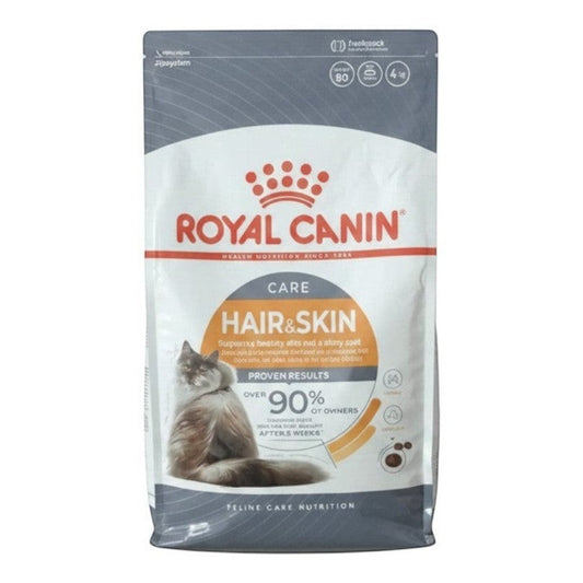 PetFriend Royal Canin Hair & Skin Care dry cat food 4kg bag with a long-haired cat illustration