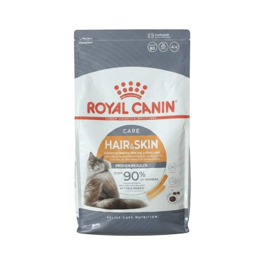 PetFriend Royal Canin Hair & Skin Care dry cat food 4kg bag with a long-haired cat illustration