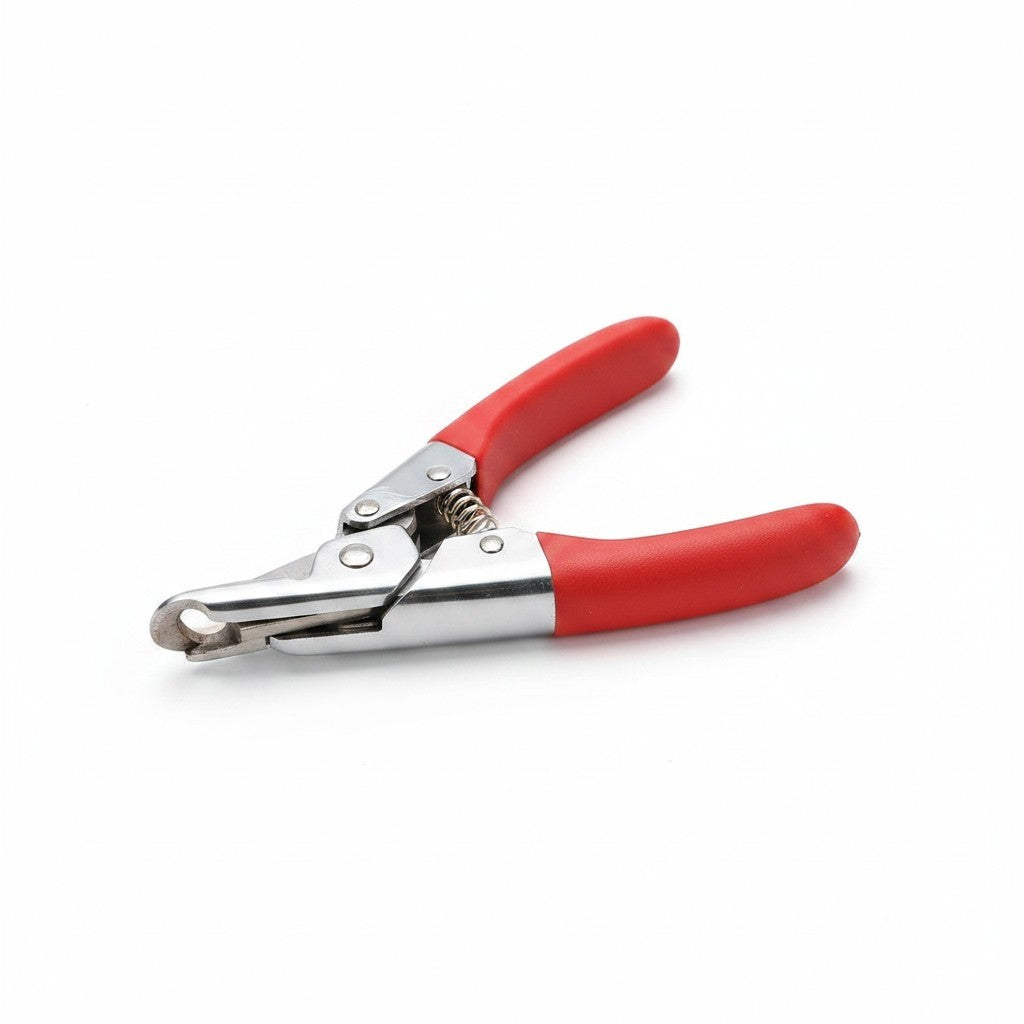 PetFriend stainless steel nail clippers for small dogs and cats with red ergonomic handles on a white background
