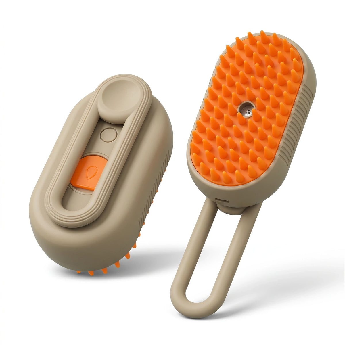 PetFriend premium steam brush for pets with beige casing and orange silicone bristles for easy hair removal
